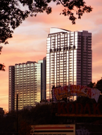 Midtown buildings at sunset.