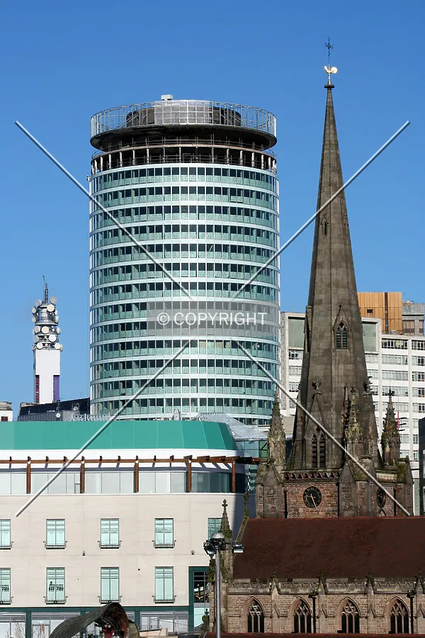 Rising above its surroundings with St. Martin's-in-the-Bull Ring in the foreground
