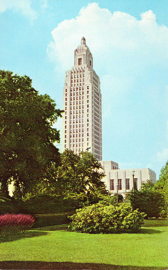 Vintage view of the Louisiana State Capitol Building in Baton Rouge, Louisiana