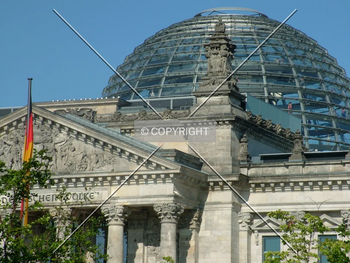 The glass dome above the neo-classical roof