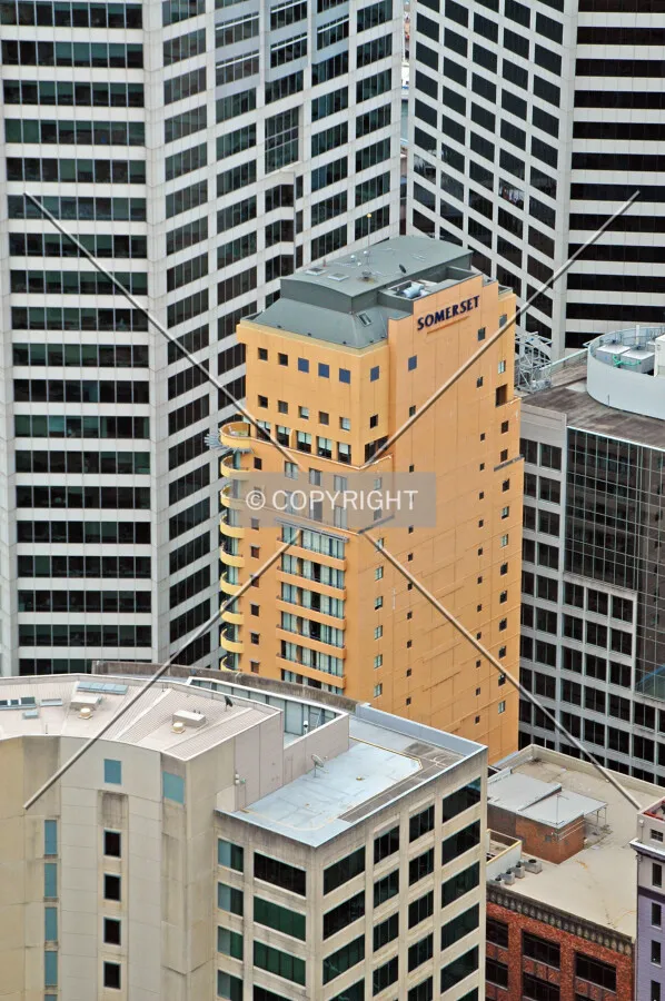 Elevated view from the southeast