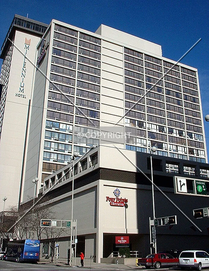South facade from Elm Street, Millennium Hotel in background