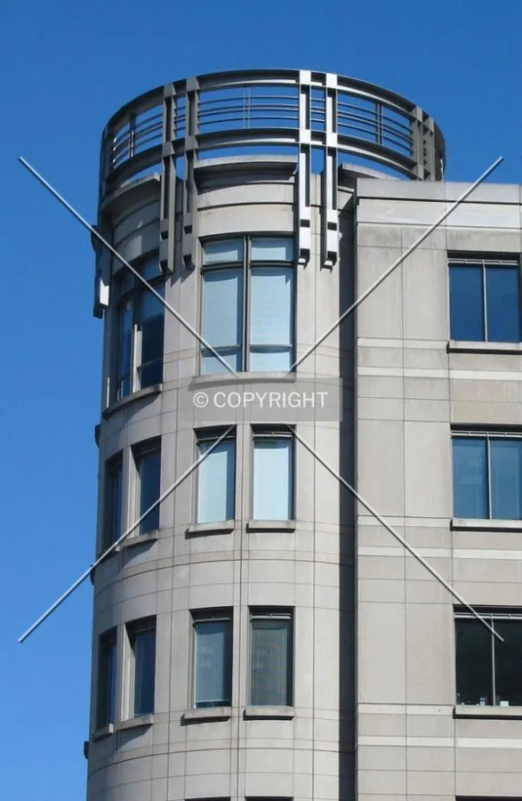 A rotunda signals the NW corner of the building