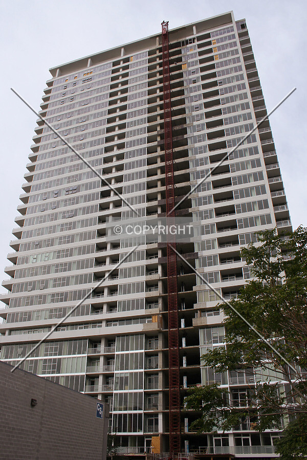 Looking up the east facade