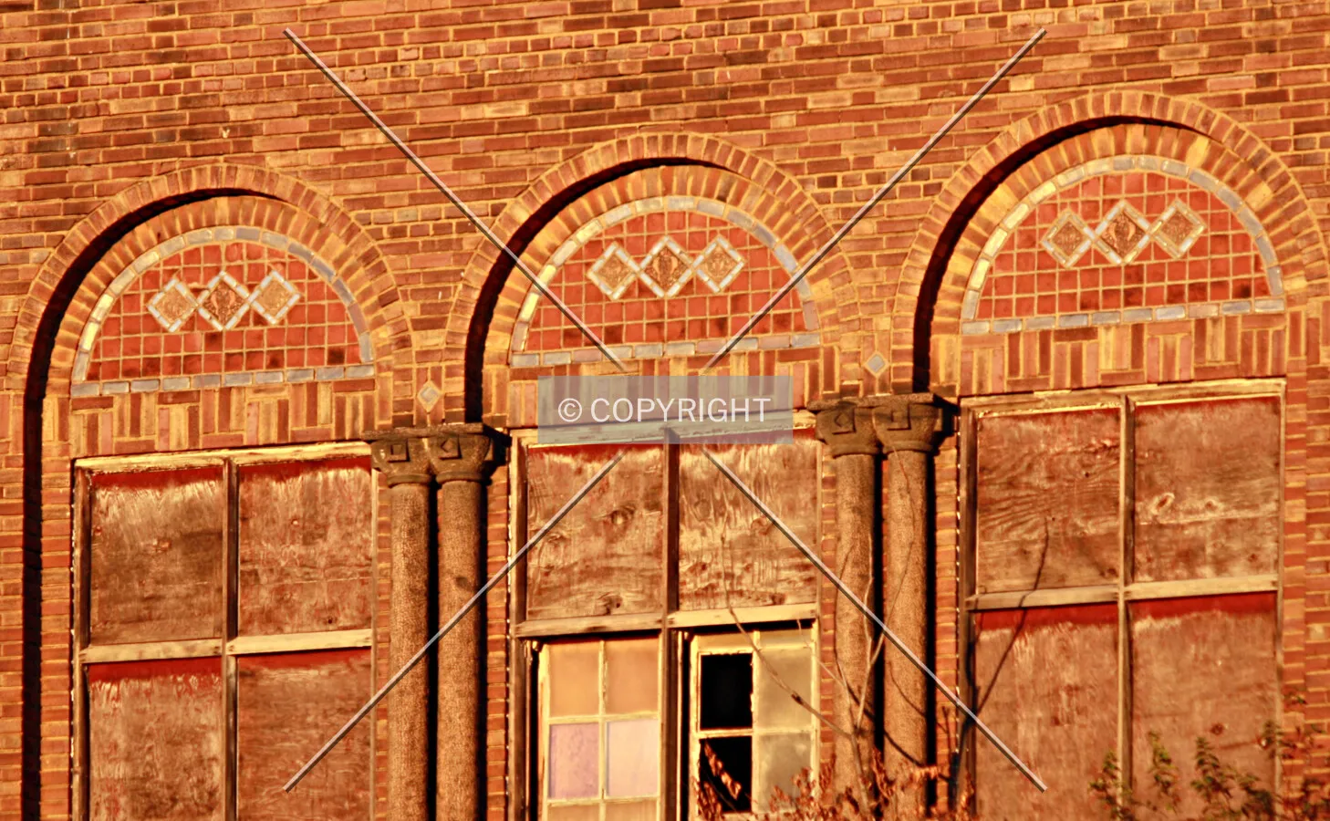 Windows in the central section of the building; November 6, 2015