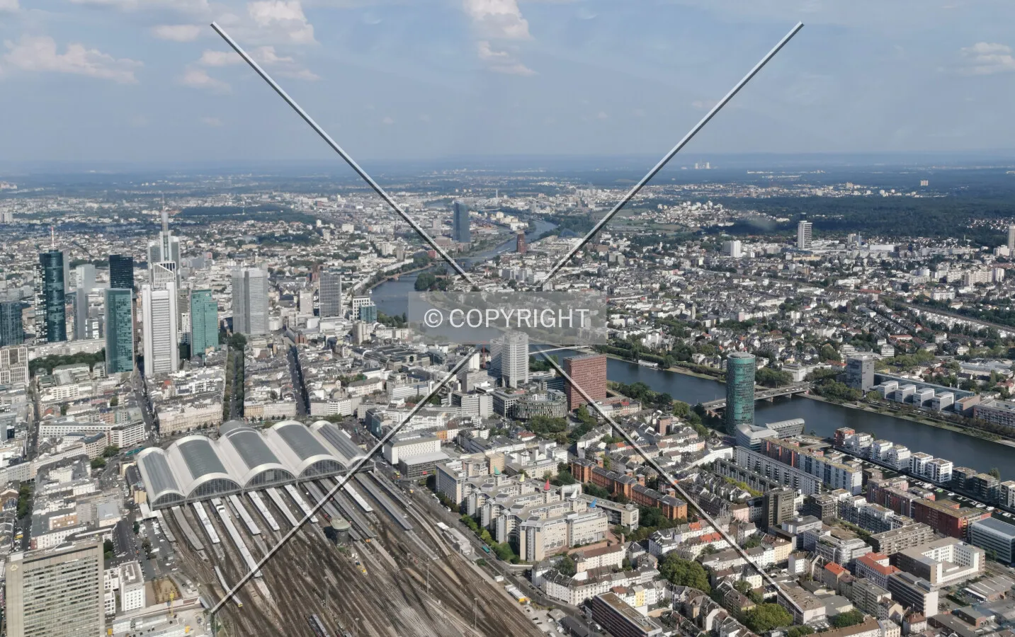 Flight with a helicopter over Frankfurt