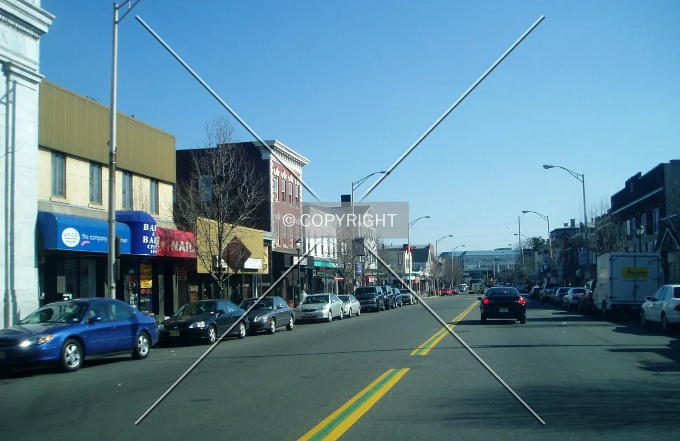 Looking northeast on a Main Street downtown
