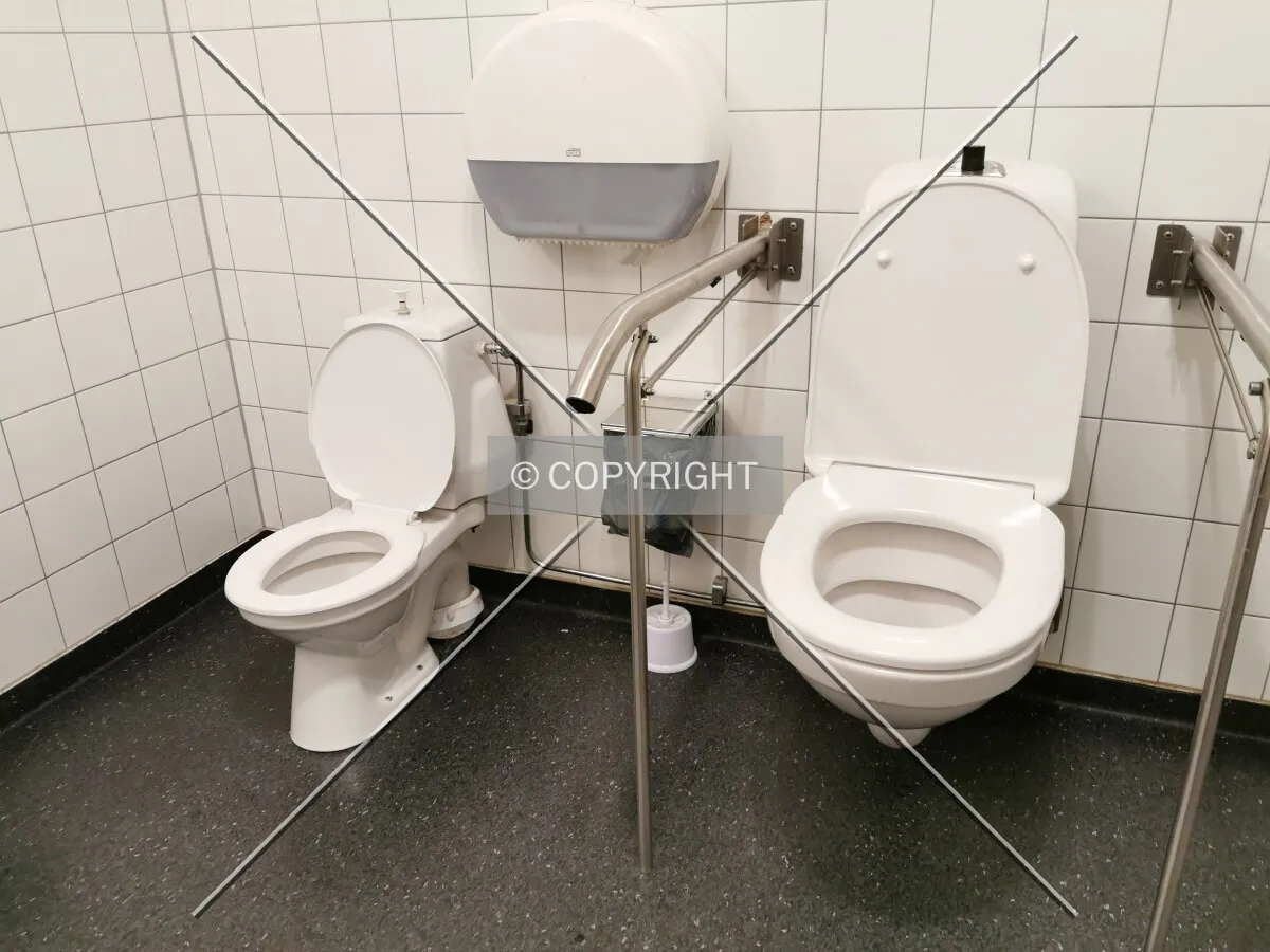 Two toilets - one for children (left side) and one for adults (right side)