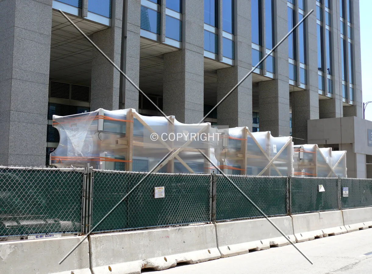 Windows lined up along Columbus Drive