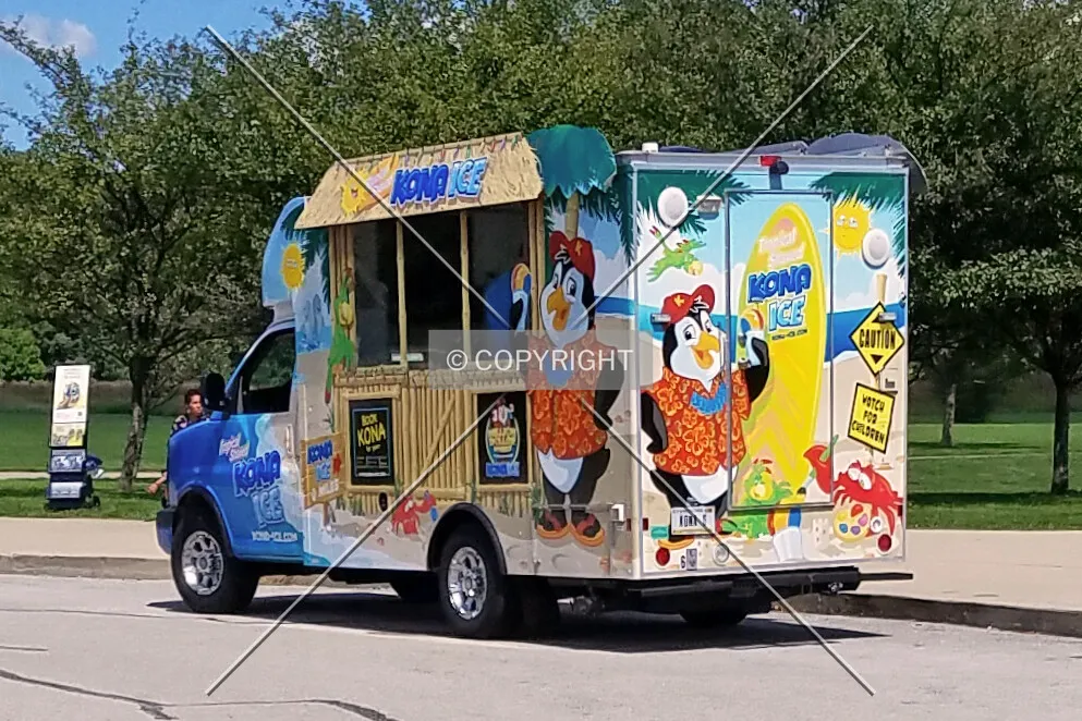 A Kona Ice truck at West Park in Carmel, Indiana; September 3, 2016