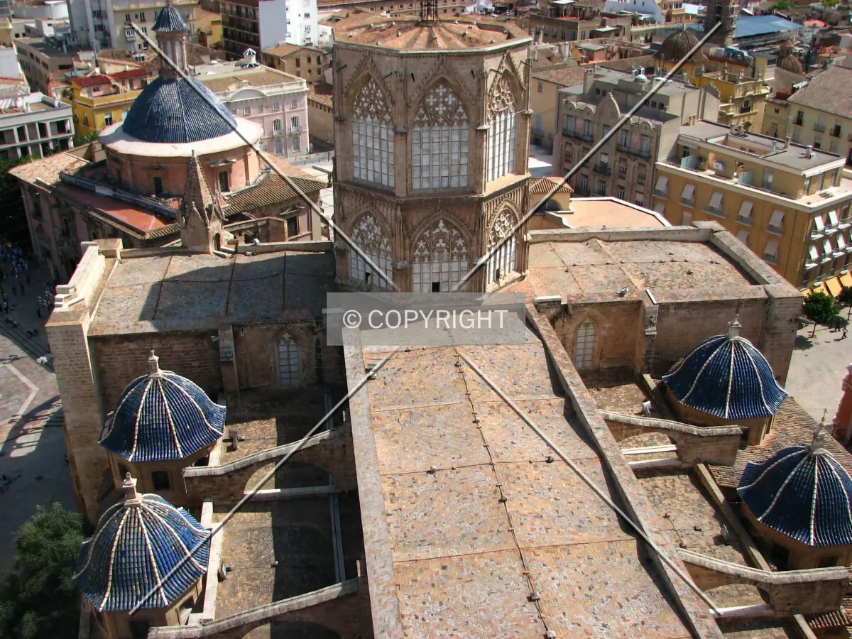 Dome and roof of the church seen from the top of bell tower