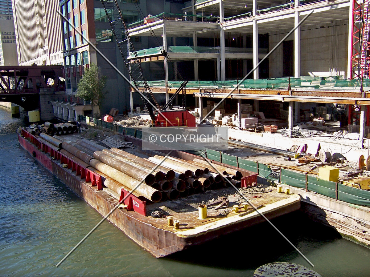 Barge used for storage of raker beams removed from the site