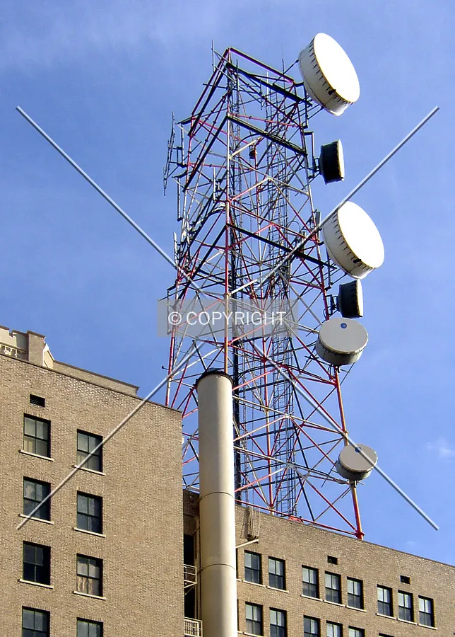 Looking southwest towards the antenna on the roof from Pearl Street