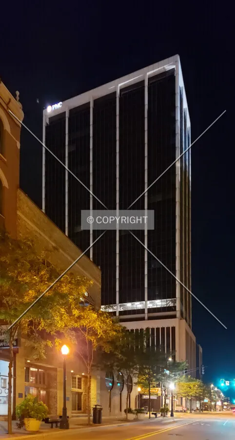 Night view from the southeast; August 10, 2019