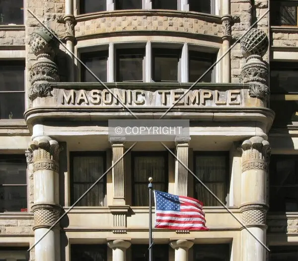 Above the main entrance, from across Hennepin Avenue