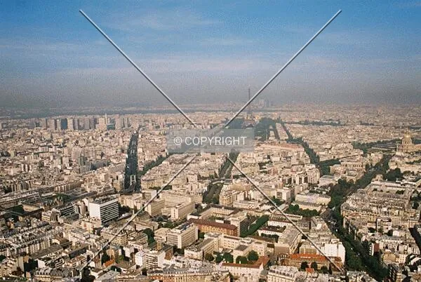 View over Paris from Tour Montparnasse (Eiffel Tower in the background)