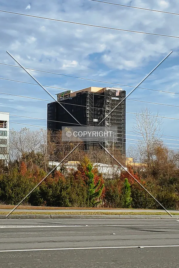 From the southwest during construction; January 1, 2021