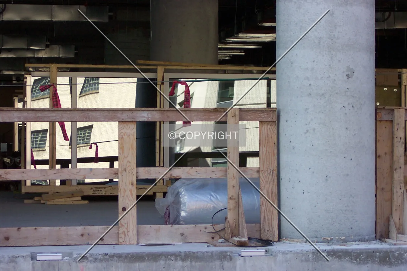 Exterior curtain wall glass, awaiting installation