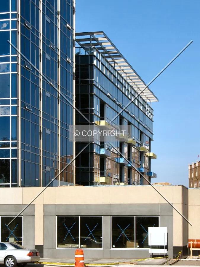 View to the north from Chute Square, balconies protruding from the Central Avenue wing