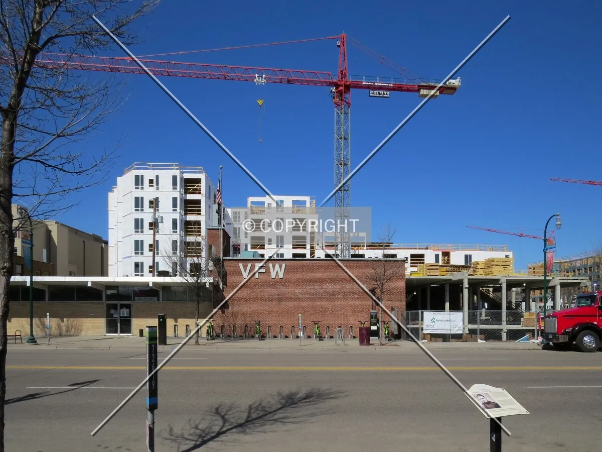 View to the east across Lyndale Avenue, rising over the VFW