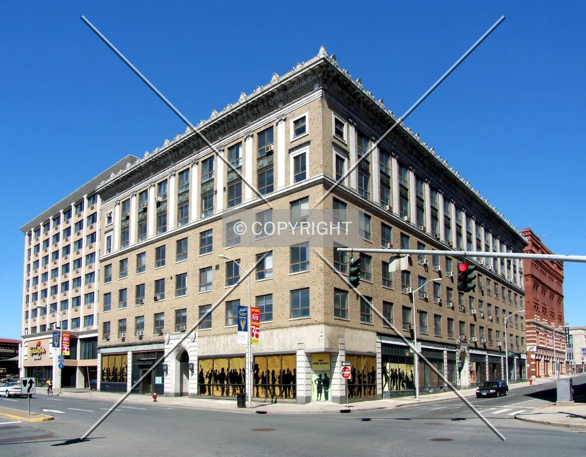 View from the southeast at the intersection of Asylum and High Streets