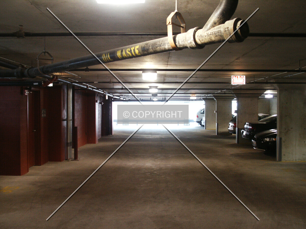 Inside the garage, looking east