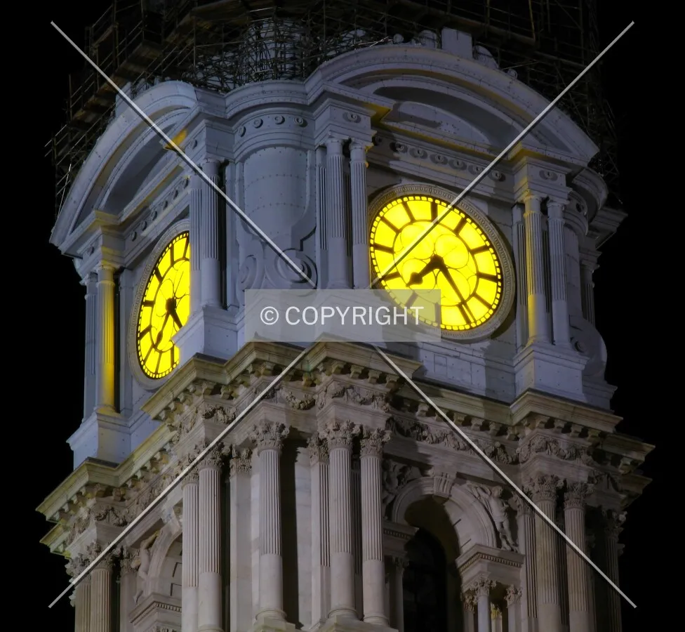 Clock portion of the tower at night