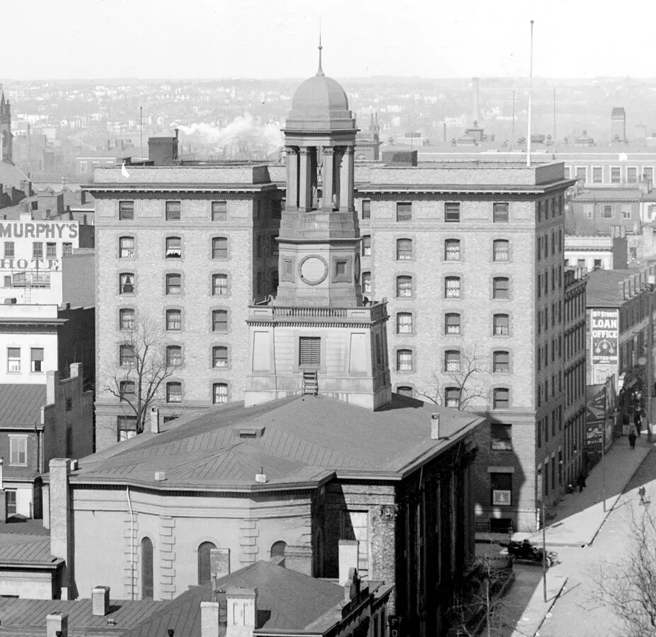 Vintage view from the southwest showing original condition