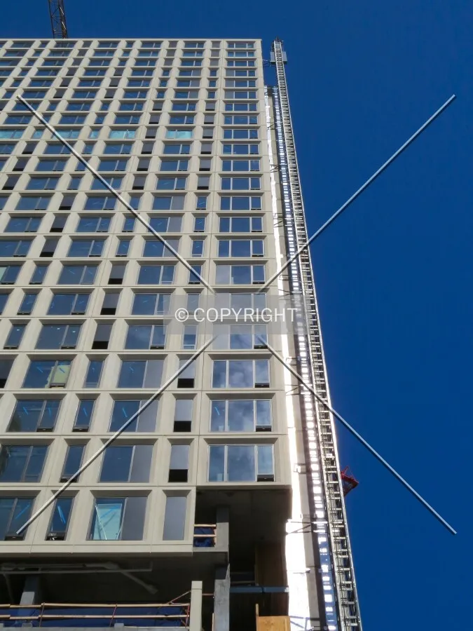 Looking up the northeast corner