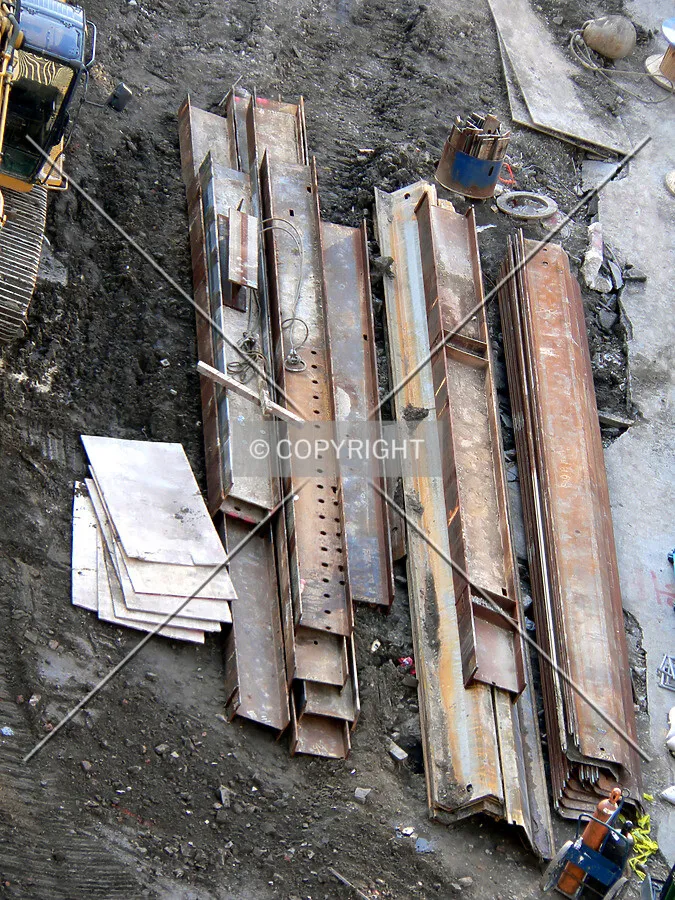 Steel sheeting and other materials visible