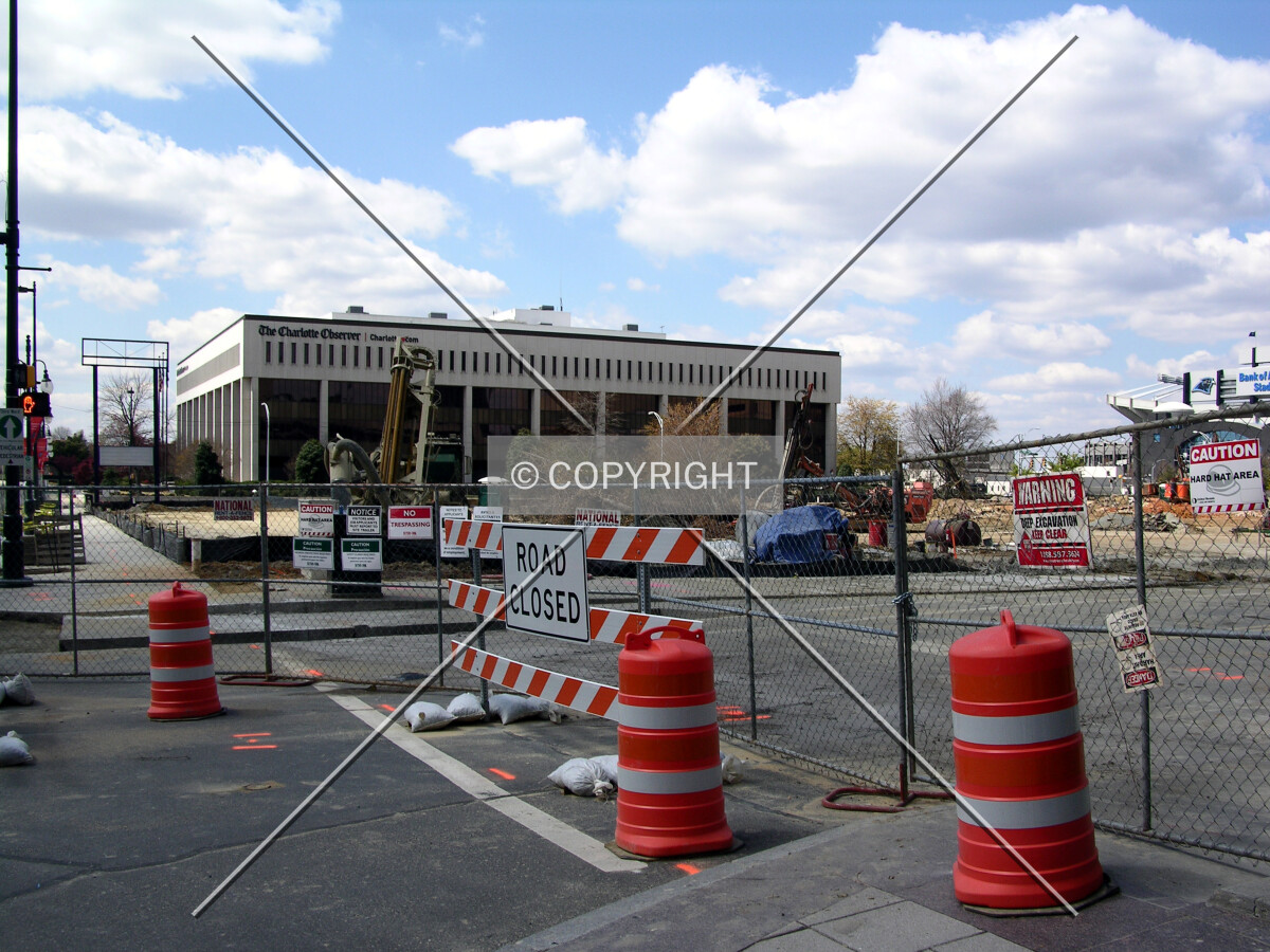 View from the northeast where West 1st Street has been closed for the project