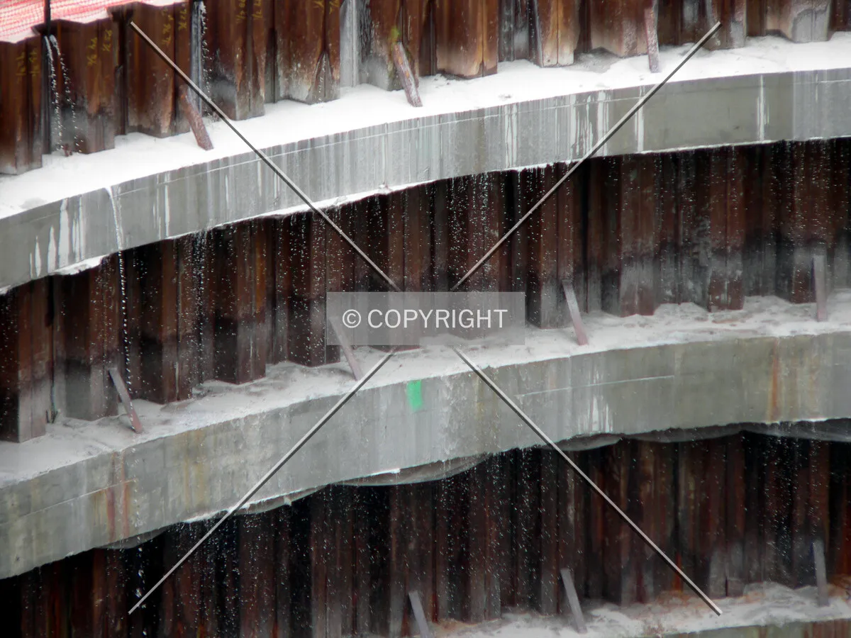 Water spilling into the excavated core area