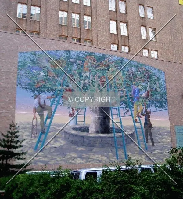 A mural on the east side of the building, which was completed in November 2003