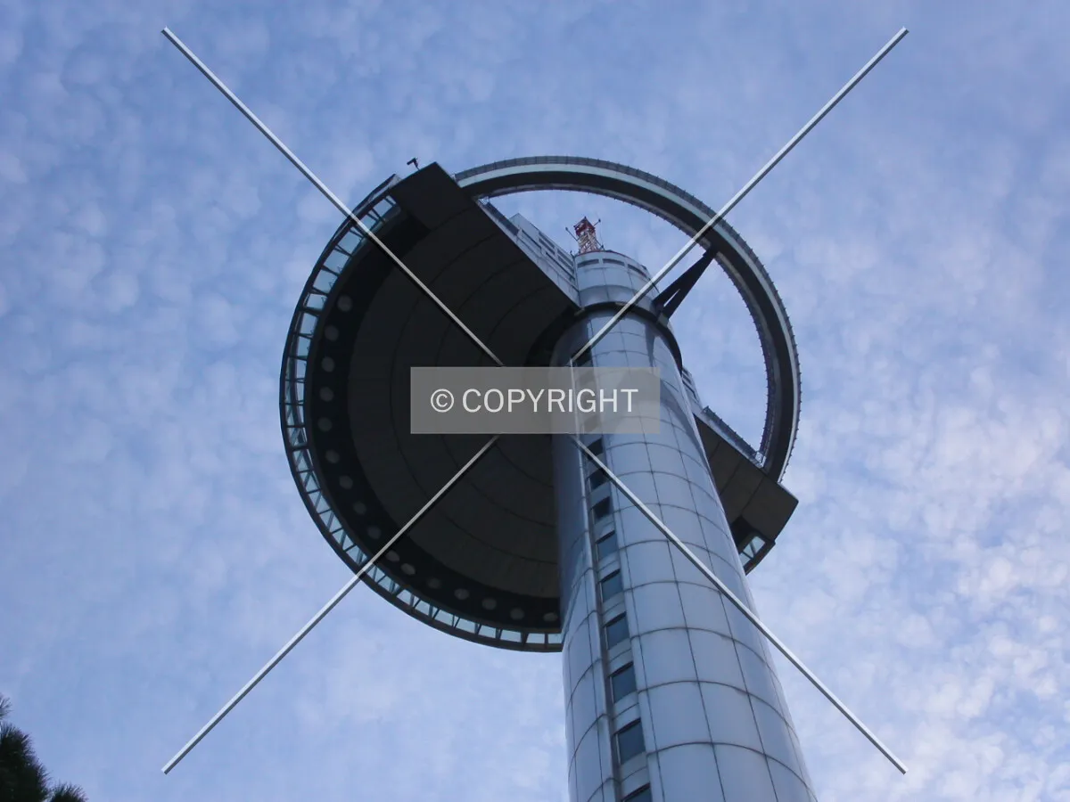 Looking up from the base of the tower