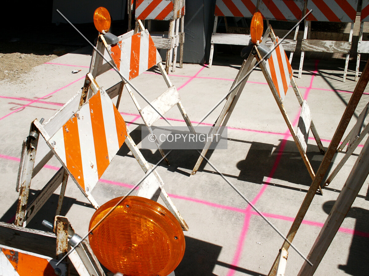 Sawhorses in front of the south entrance