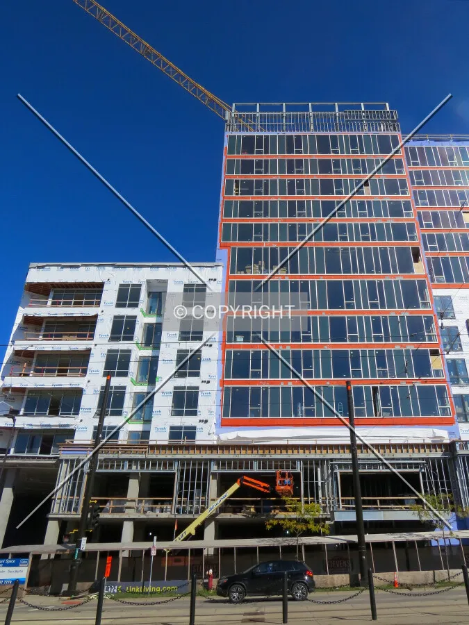 Looking up from across University Avenue SE