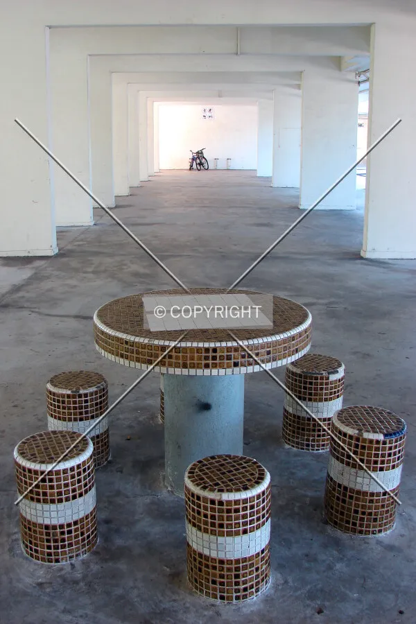 View of void deck area with public seating