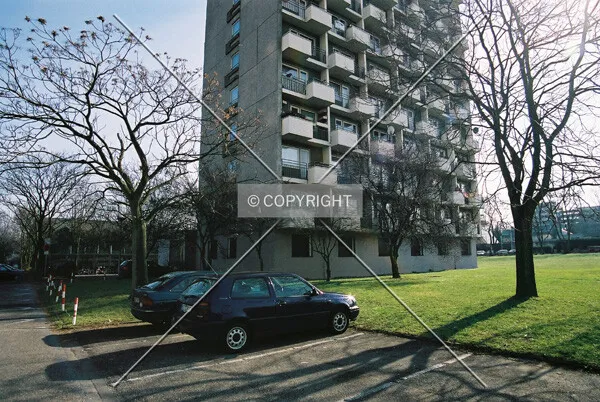 In front of the building