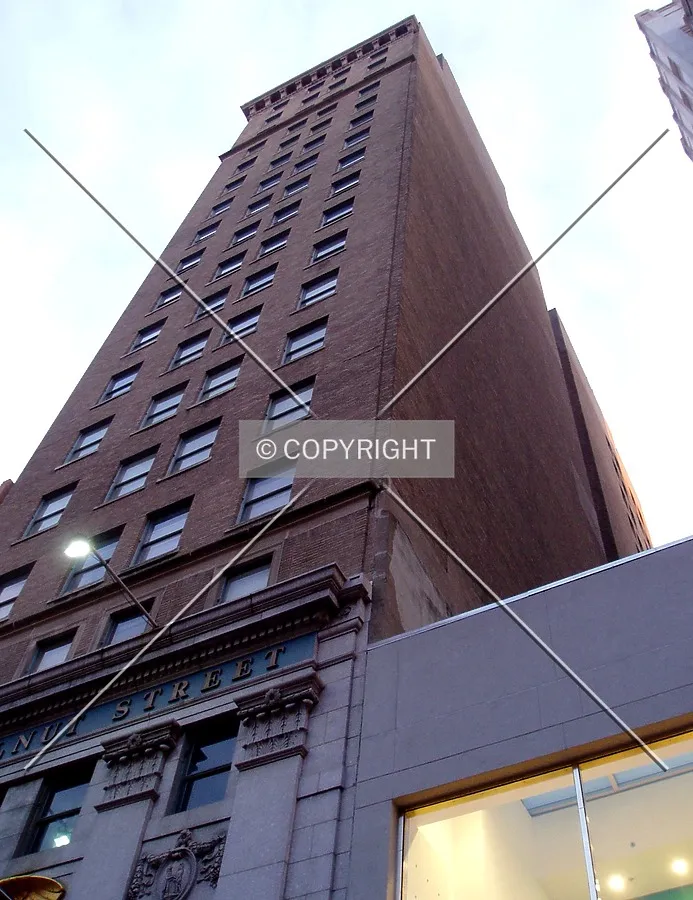 Looking up the northwest corner from Walnut Street