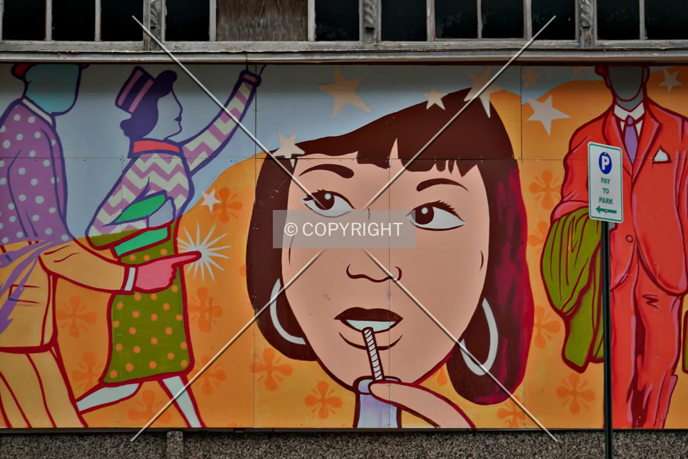 Mural on a board covering a south facing window; March 18, 2020