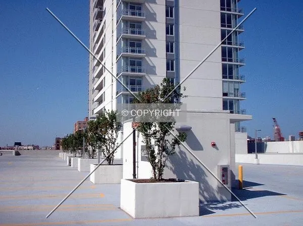 Ornamental planters on the parking garage roof