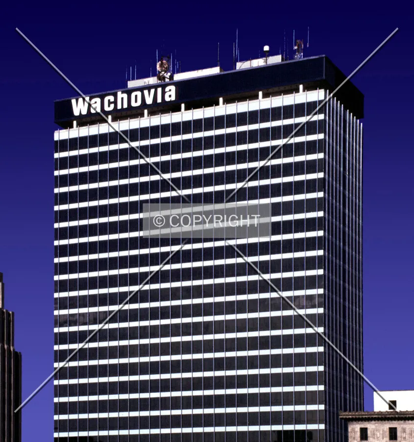 Vntage view from the southwest with former Wachovia sign