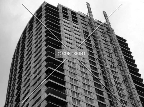 The top of the building from the southwest