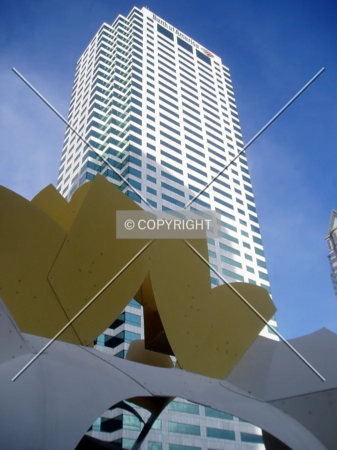 From the northwest, above a sculpture near 400 North Ashley Plaza