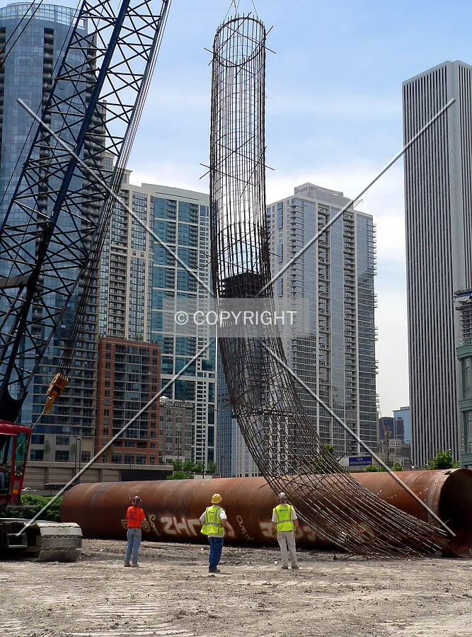 Hoisting a rebar cage into position