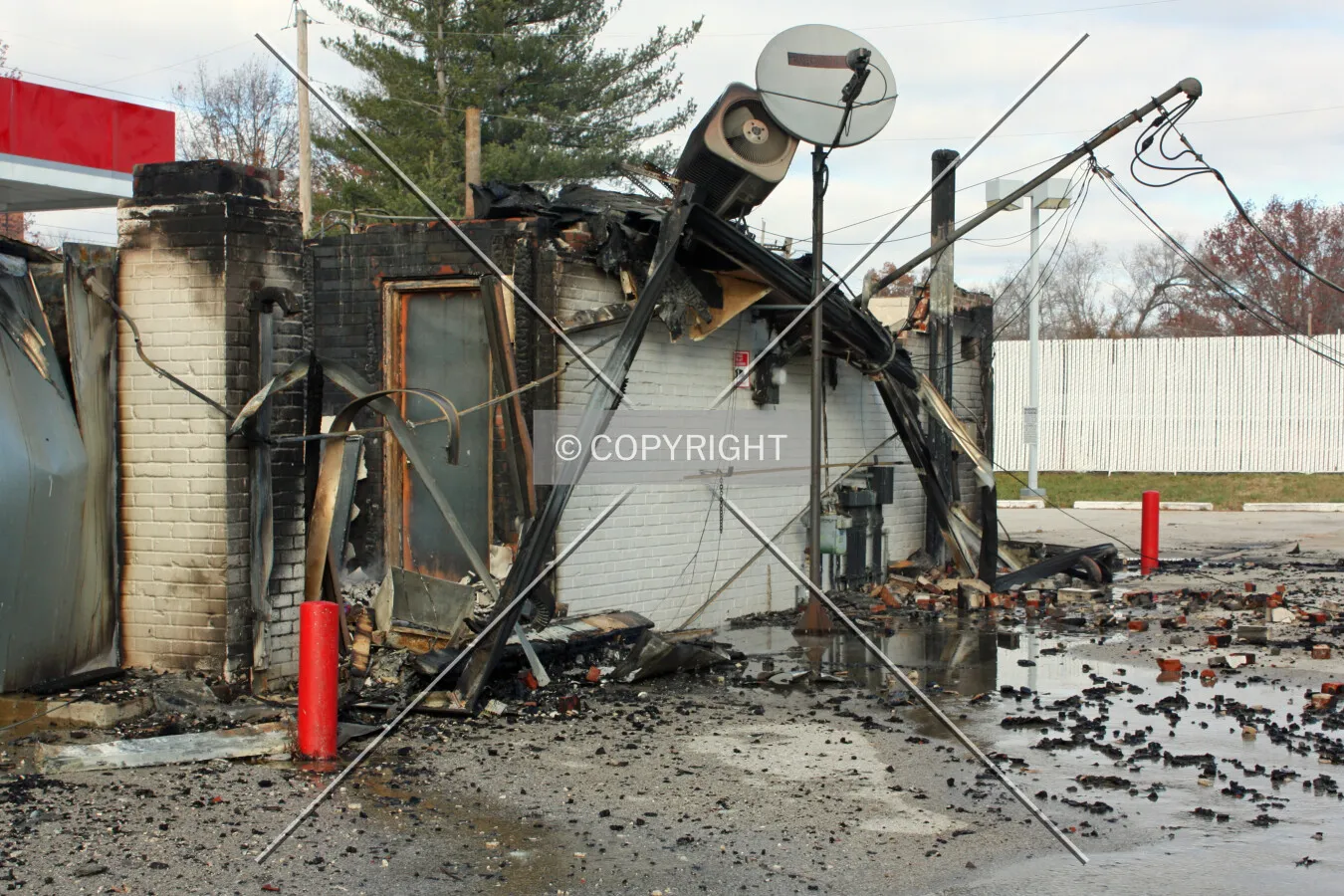 Rear view after being damaged by fire during the Michael Brown protests; November 25, 2014