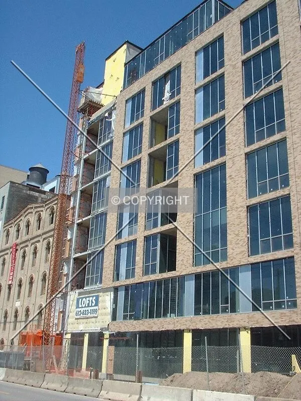 New lofts in foreground, original Humboldt Mill in background, from 2nd Street