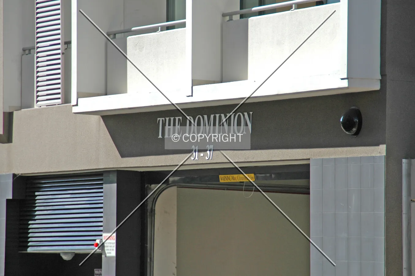 Signage above the garage entrance