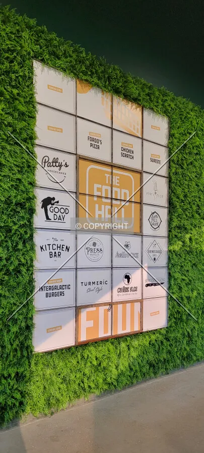 Signs inside the food hall; October 4, 2021