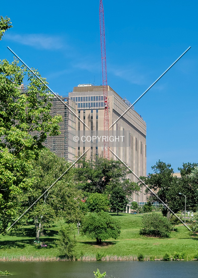 From the northwest during the demolition of Queeny Tower next door; June 14, 2021